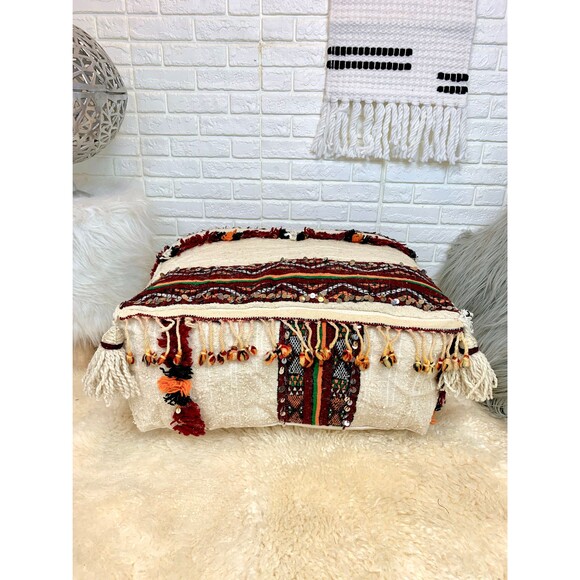 Handmade Moroccan Kilim Pouf: Berber Ottoman Floor Pillow 03YS00349 - Picture 5 of 10